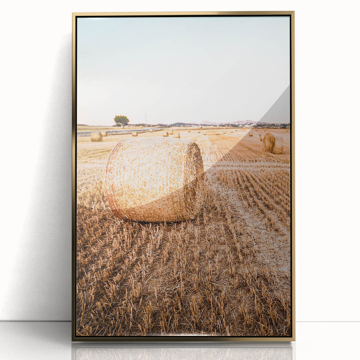 Farmhouse Wall Art of Hay Bales in Field – Rustic Country Style Decor