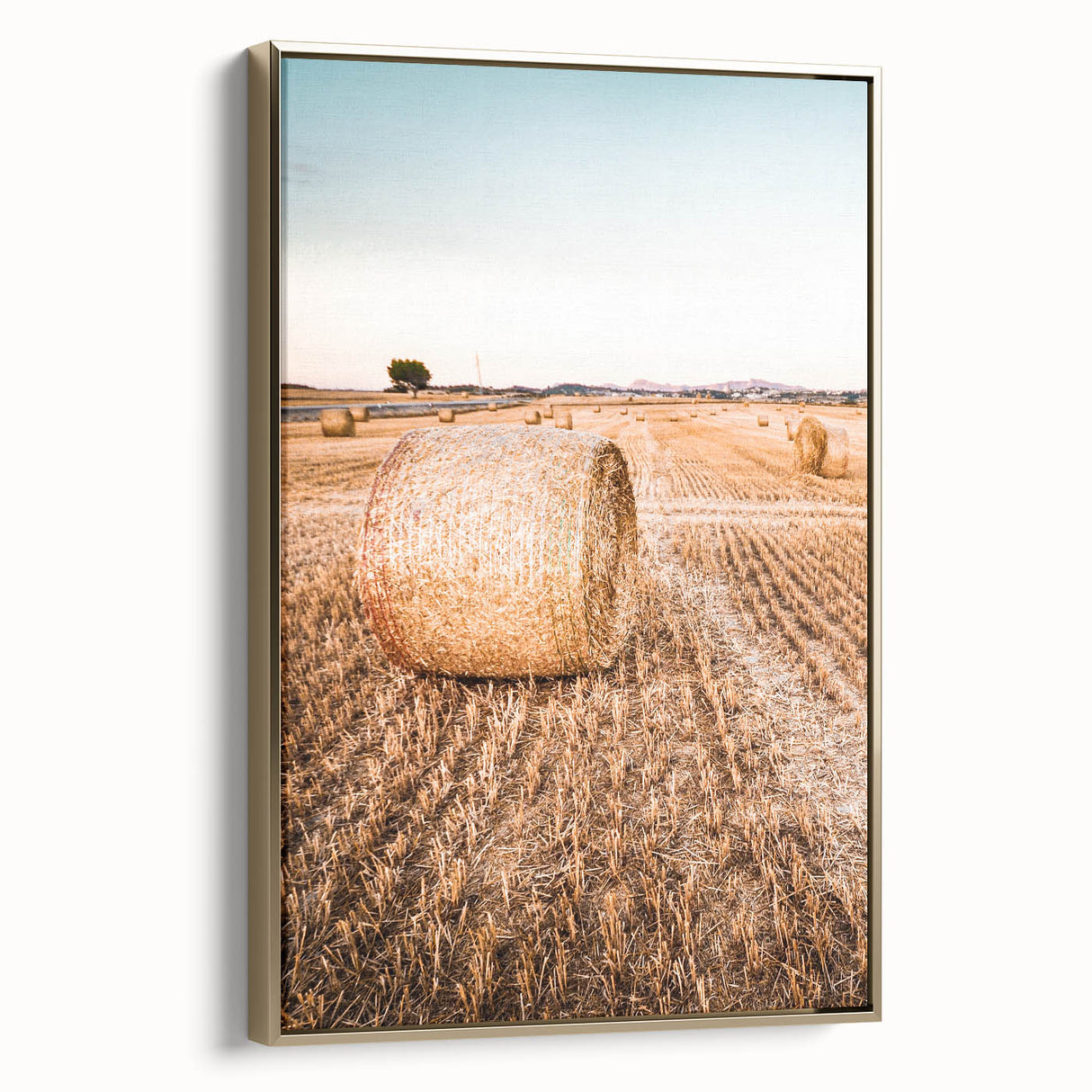 Farmhouse Wall Art of Hay Bales in Field – Rustic Country Style Decor