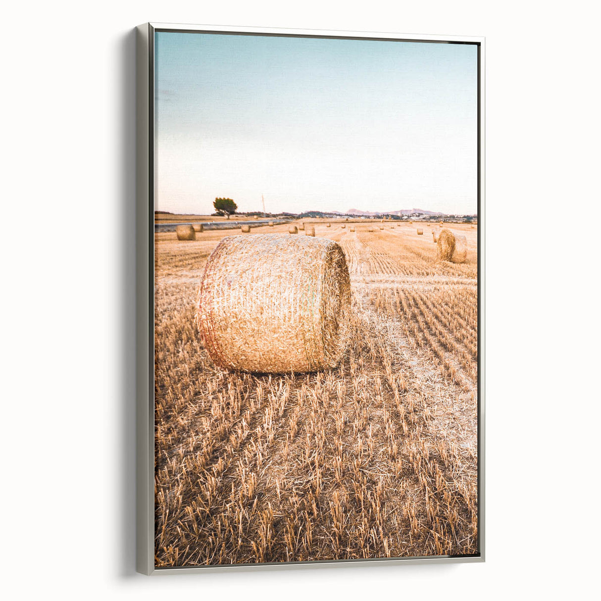 Farmhouse Wall Art of Hay Bales in Field – Rustic Country Style Decor
