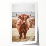Farmhouse Wall Art – Rustic Highland Cow Portrait – Country Style Decor