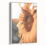 Farmhouse Wall Art – Sunflower and Bee Close-Up – Rustic Country Decor