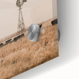 Farmhouse Wall Art – Windmill and Cattle in Field – Rustic Country Decor