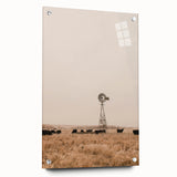 Farmhouse Wall Art – Windmill and Cattle in Field – Rustic Country Decor