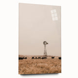 Farmhouse Wall Art – Windmill and Cattle in Field – Rustic Country Decor