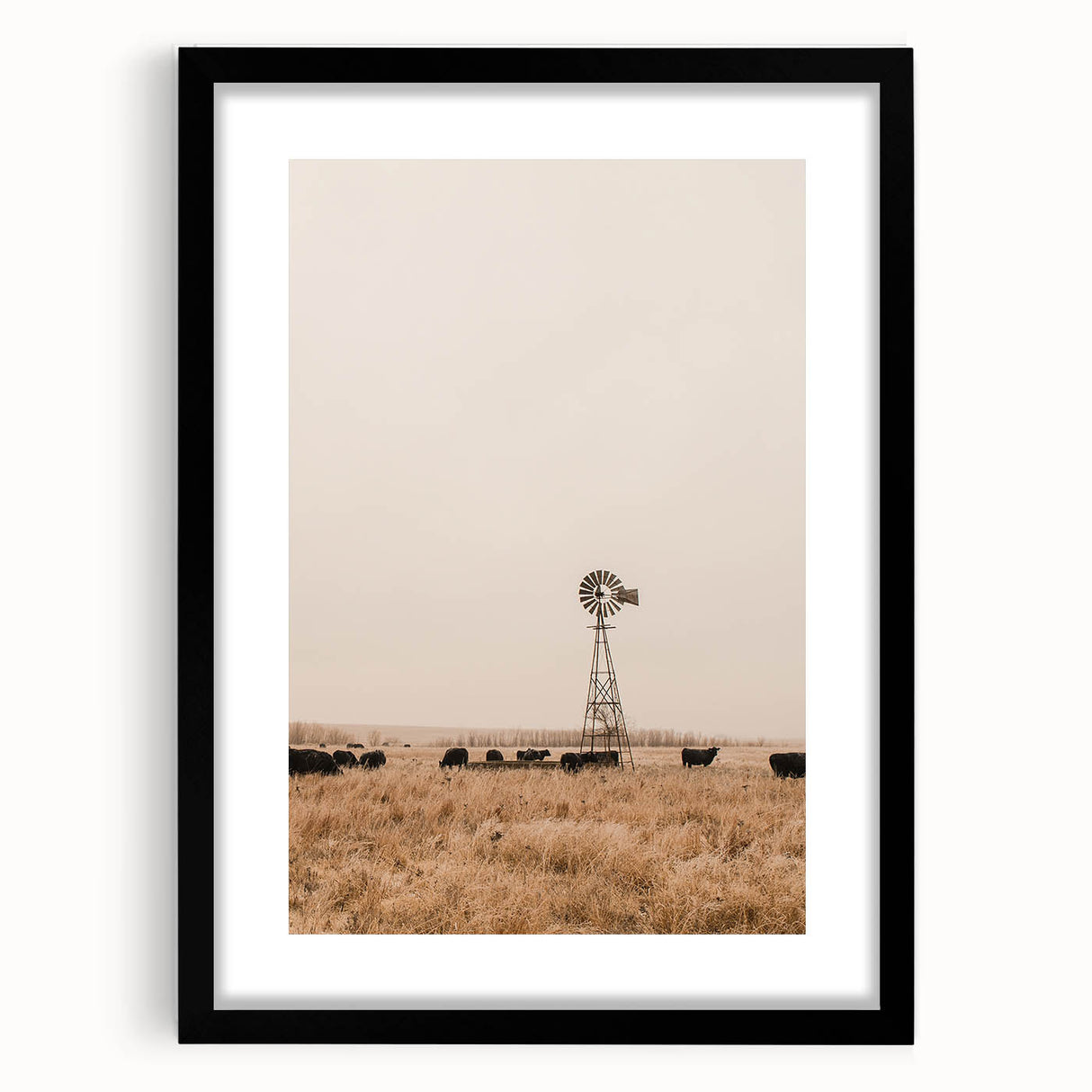 Farmhouse Wall Art – Windmill and Cattle in Field – Rustic Country Decor