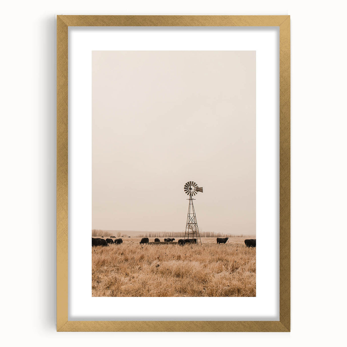 Farmhouse Wall Art – Windmill and Cattle in Field – Rustic Country Decor