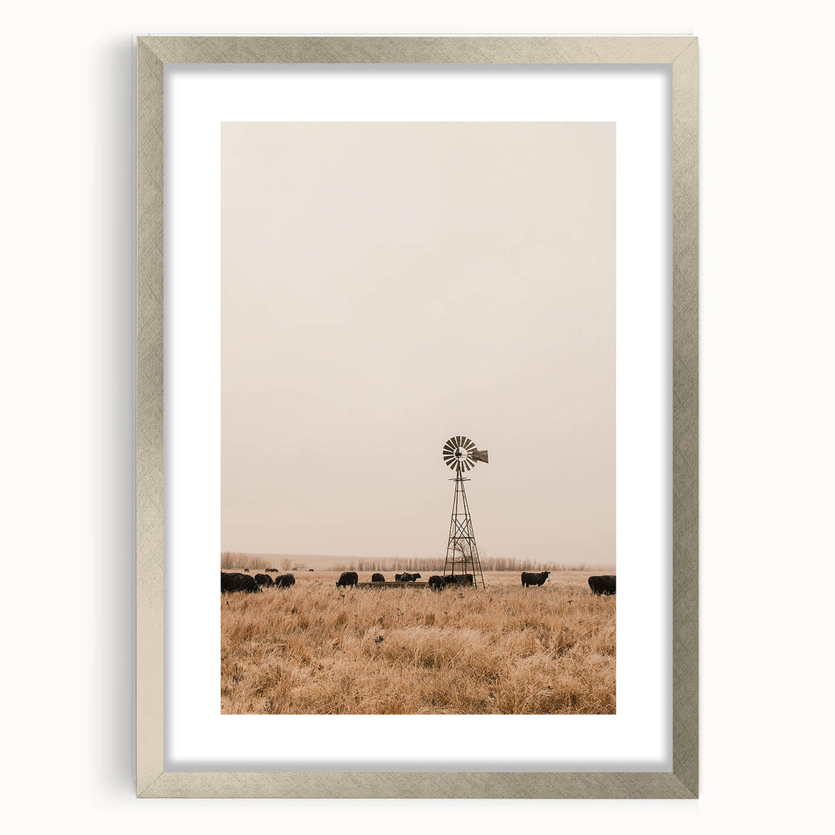 Farmhouse Wall Art – Windmill and Cattle in Field – Rustic Country Decor