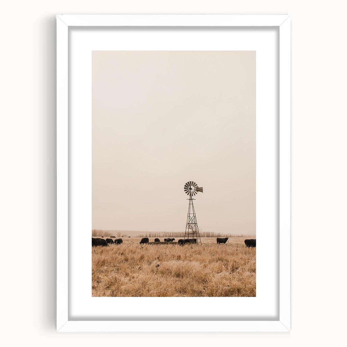 Farmhouse Wall Art – Windmill and Cattle in Field – Rustic Country Decor
