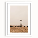 Farmhouse Wall Art – Windmill and Cattle in Field – Rustic Country Decor