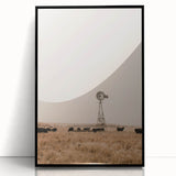 Farmhouse Wall Art – Windmill and Cattle in Field – Rustic Country Decor