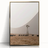 Farmhouse Wall Art – Windmill and Cattle in Field – Rustic Country Decor