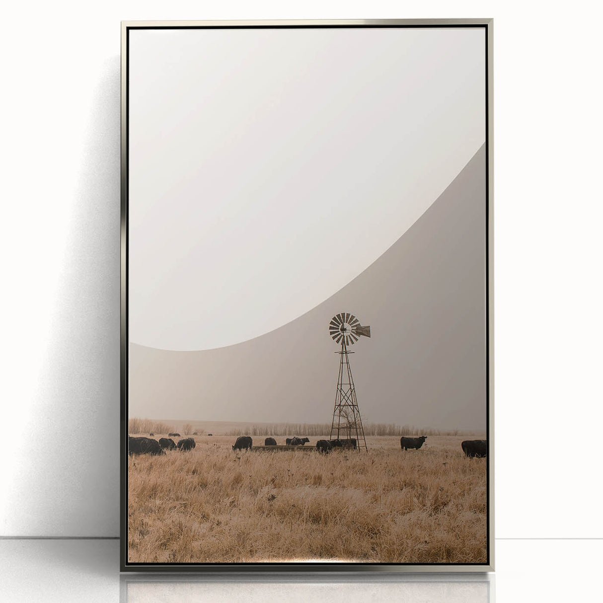Farmhouse Wall Art – Windmill and Cattle in Field – Rustic Country Decor