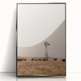 Farmhouse Wall Art – Windmill and Cattle in Field – Rustic Country Decor