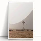 Farmhouse Wall Art – Windmill and Cattle in Field – Rustic Country Decor