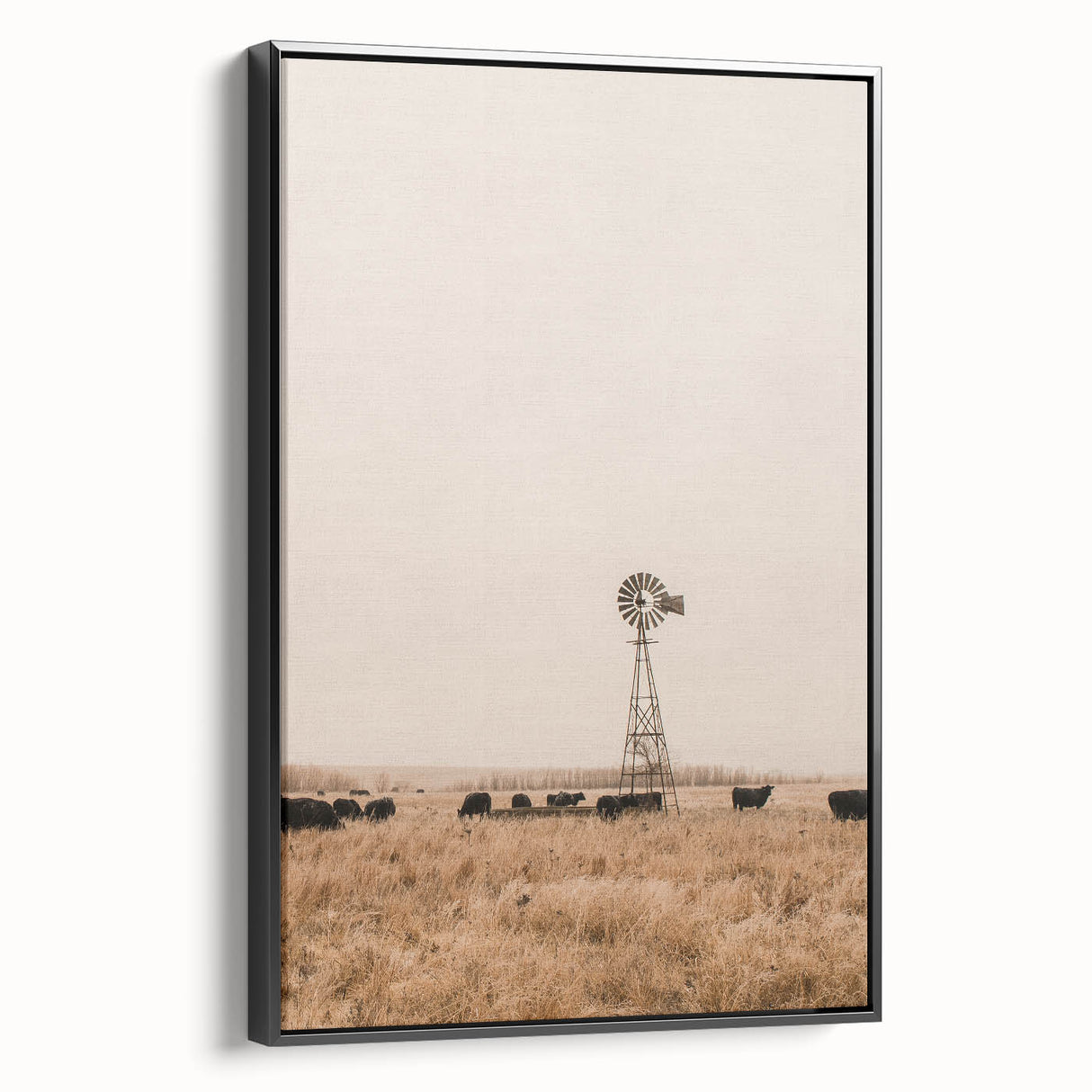 Farmhouse Wall Art – Windmill and Cattle in Field – Rustic Country Decor