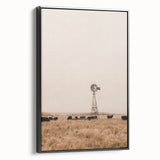 Farmhouse Wall Art – Windmill and Cattle in Field – Rustic Country Decor