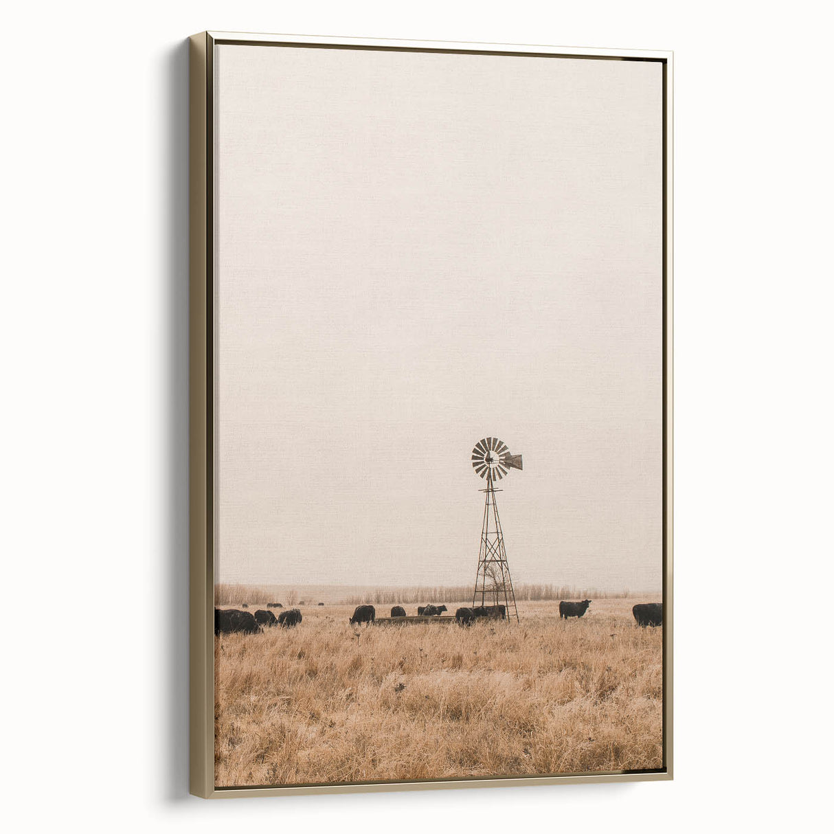 Farmhouse Wall Art – Windmill and Cattle in Field – Rustic Country Decor