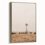 Farmhouse Wall Art – Windmill and Cattle in Field – Rustic Country Decor