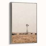 Farmhouse Wall Art – Windmill and Cattle in Field – Rustic Country Decor