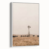 Farmhouse Wall Art – Windmill and Cattle in Field – Rustic Country Decor