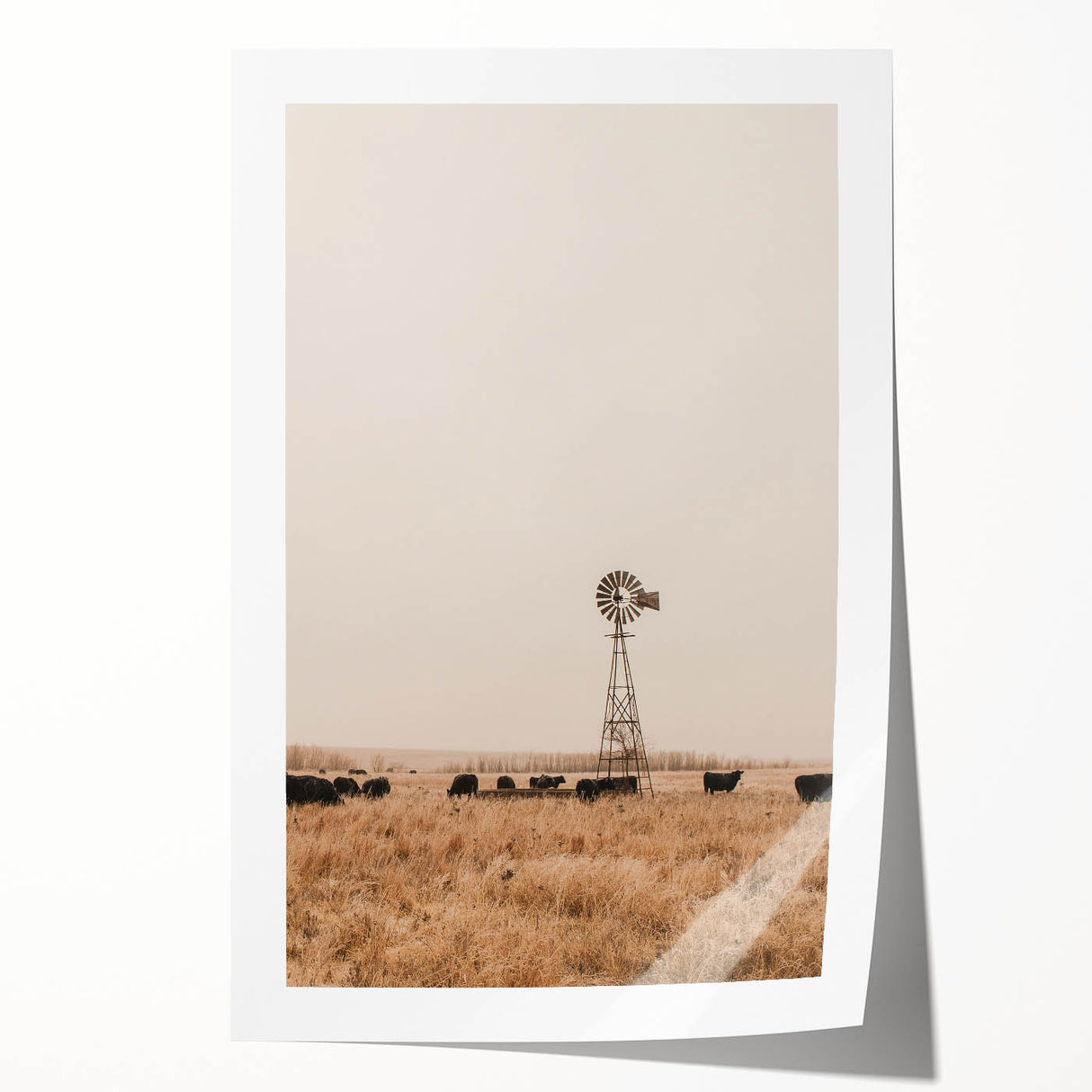 Farmhouse Wall Art – Windmill and Cattle in Field – Rustic Country Decor