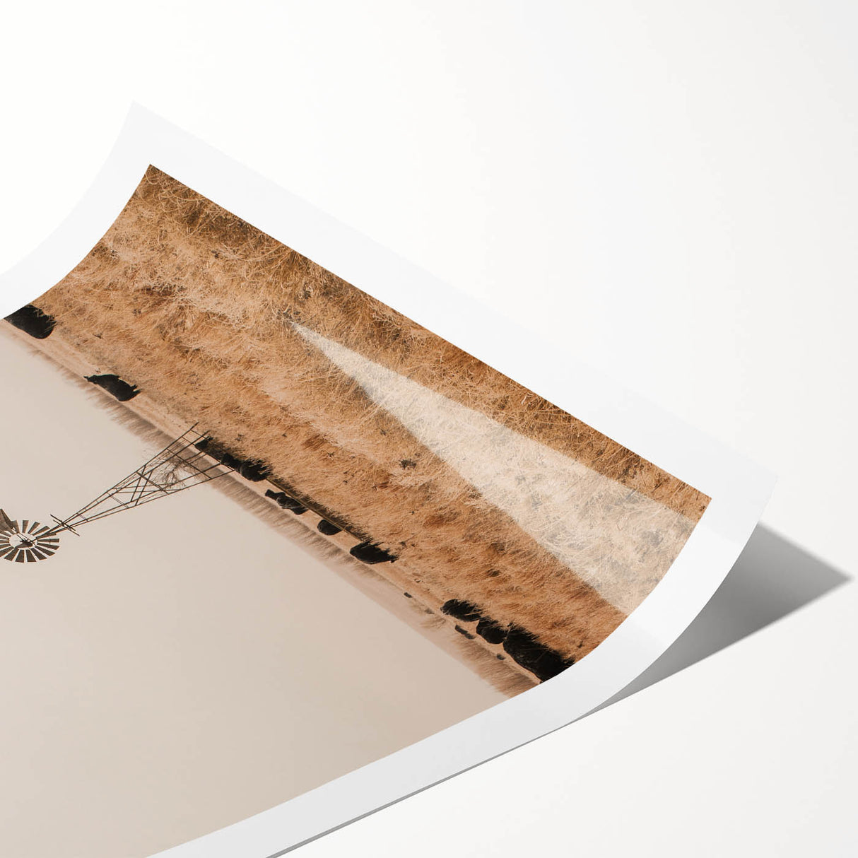 Farmhouse Wall Art – Windmill and Cattle in Field – Rustic Country Decor
