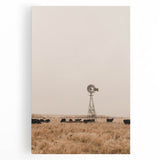 Farmhouse Wall Art – Windmill and Cattle in Field – Rustic Country Decor