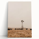 Farmhouse Wall Art – Windmill and Cattle in Field – Rustic Country Decor