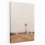 Farmhouse Wall Art – Windmill and Cattle in Field – Rustic Country Decor