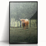 Farmhouse Wall Art – Highland Cow in Lush Field – Rustic Country Decor