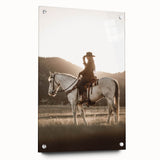 Farmhouse Wall Art – Cowboy on Horseback at Sunset – Rustic Country Decor