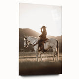 Farmhouse Wall Art – Cowboy on Horseback at Sunset – Rustic Country Decor