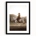 Farmhouse Wall Art – Cowboy on Horseback at Sunset – Rustic Country Decor