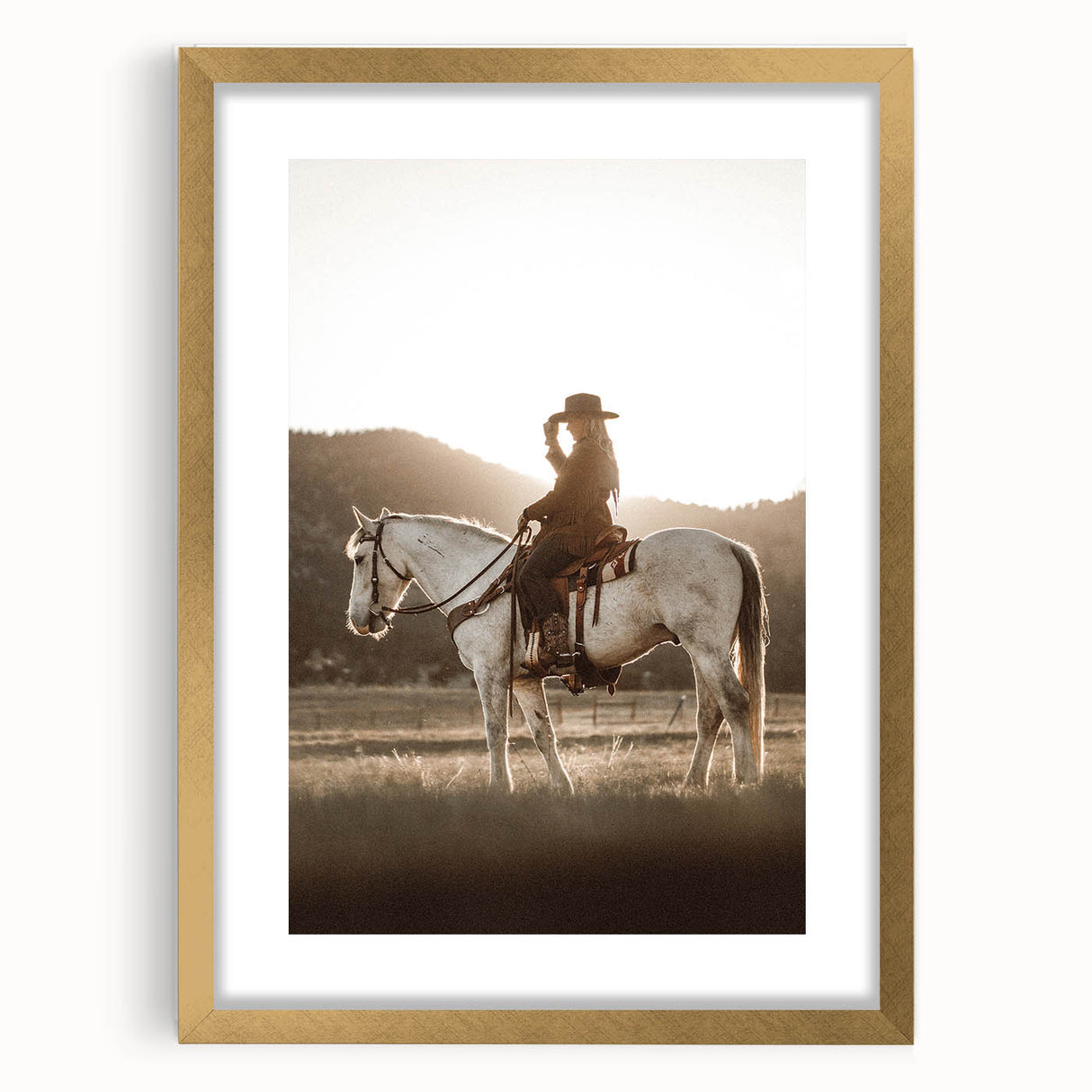 Farmhouse Wall Art – Cowboy on Horseback at Sunset – Rustic Country Decor