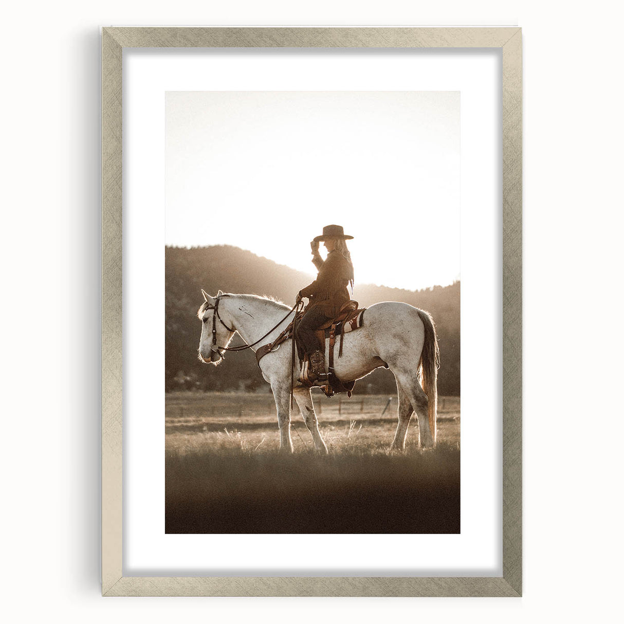 Farmhouse Wall Art – Cowboy on Horseback at Sunset – Rustic Country Decor