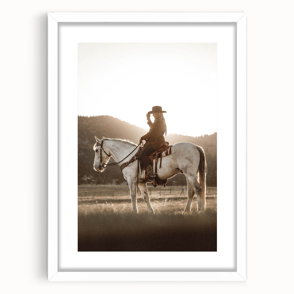 Farmhouse Wall Art – Cowboy on Horseback at Sunset – Rustic Country Decor