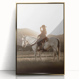 Farmhouse Wall Art – Cowboy on Horseback at Sunset – Rustic Country Decor