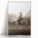Farmhouse Wall Art – Cowboy on Horseback at Sunset – Rustic Country Decor