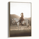Farmhouse Wall Art – Cowboy on Horseback at Sunset – Rustic Country Decor