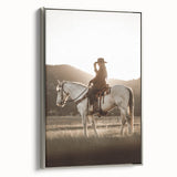 Farmhouse Wall Art – Cowboy on Horseback at Sunset – Rustic Country Decor