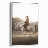 Farmhouse Wall Art – Cowboy on Horseback at Sunset – Rustic Country Decor