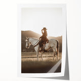 Farmhouse Wall Art – Cowboy on Horseback at Sunset – Rustic Country Decor