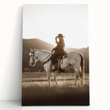 Farmhouse Wall Art – Cowboy on Horseback at Sunset – Rustic Country Decor