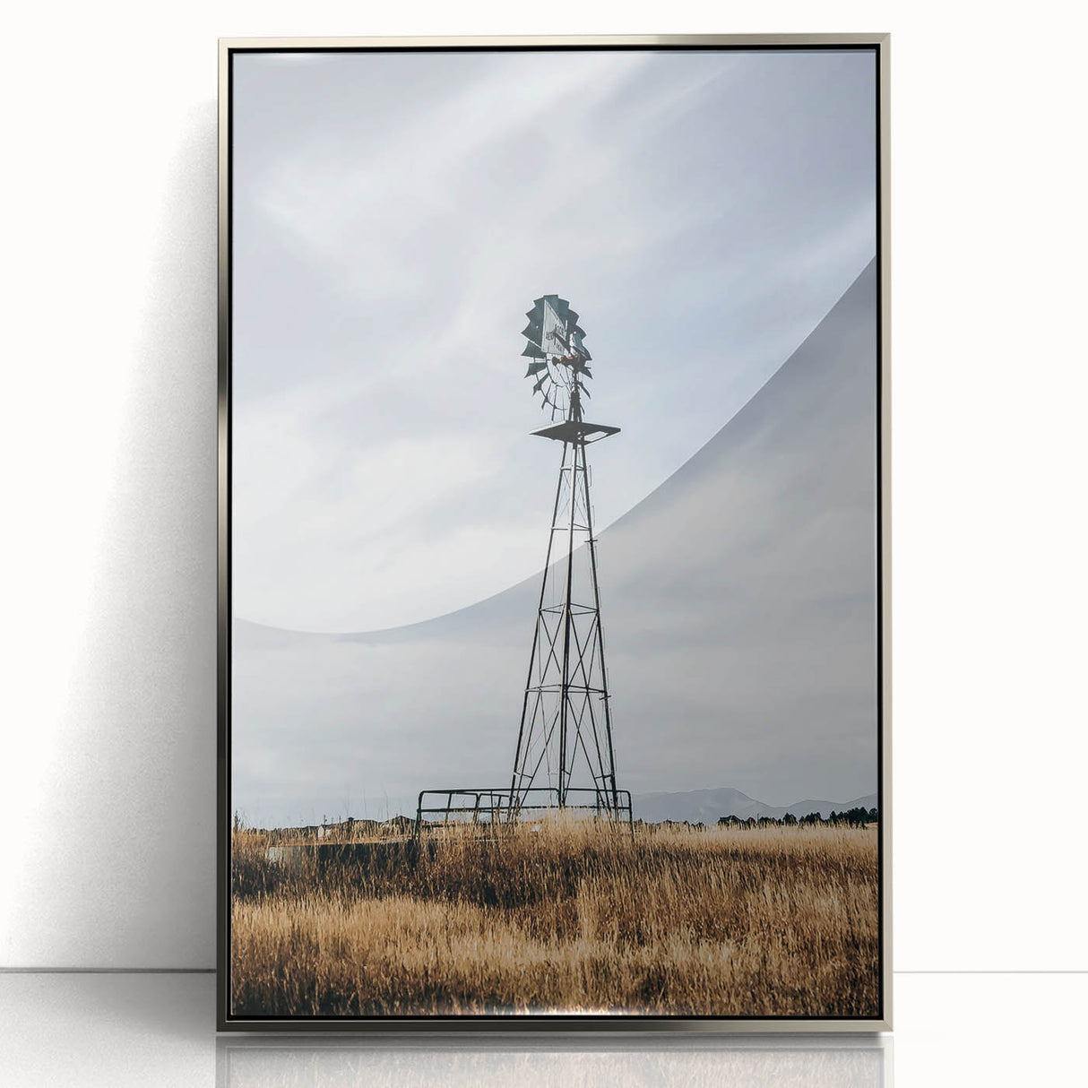 Farmhouse Wall Art – Rustic Windmill in Open Field – Country Style Decor