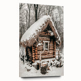 Snow-Covered Cabin Wall Art | Rustic Winter Farmhouse Style Decor