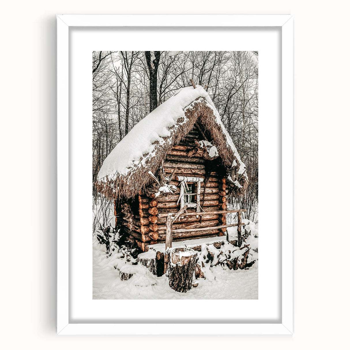 Snow-Covered Cabin Wall Art | Rustic Winter Farmhouse Style Decor