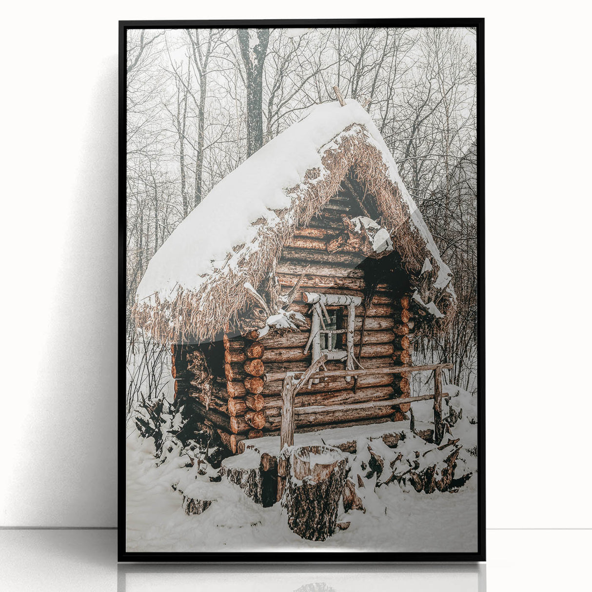 Snow-Covered Cabin Wall Art | Rustic Winter Farmhouse Style Decor