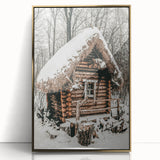 Snow-Covered Cabin Wall Art | Rustic Winter Farmhouse Style Decor