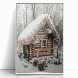 Snow-Covered Cabin Wall Art | Rustic Winter Farmhouse Style Decor