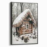 Snow-Covered Cabin Wall Art | Rustic Winter Farmhouse Style Decor